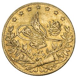 TURKEY: Abdul Hamid II, 1876-1909, AV 50 kurush, Kostantiniye, AH1293 year 22. VF