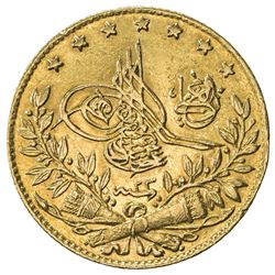 TURKEY: Abdul Hamid II, 1876-1909, AV 50 kurush, Kostantiniye, AH1293 year 23. VF