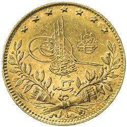 TURKEY: Abdul Hamid II, 1876-1909, AV 50 kurush, Kostantiniye, AH1293 year 33. EF-AU