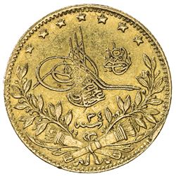 TURKEY: Abdul Hamid II, 1876-1909, AV 50 kurush, Kostantiniye, AH1293 year 34. VF