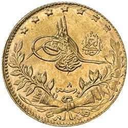 TURKEY: Mahmet V, 1909-1918, AV 50 kurush, Kostantiniye, AH1327 year 8. AU