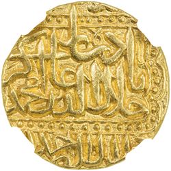 MUGHAL: Akbar I, 1556-1605, AV mohur, Ahmadabad, AH983. NGC MS63