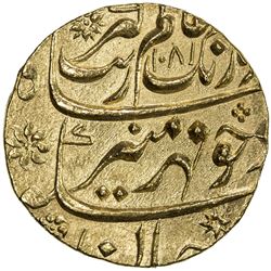 MUGHAL: Aurangzeb, 1658-1707, AV mohur (10.99g), AH1081 year 13. UNC