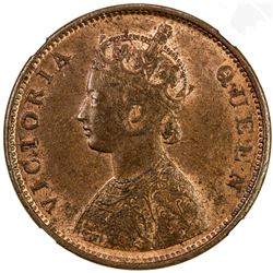 BRITISH INDIA: Victoria, Queen, 1837-1876, AE 1/2 anna, 1862(b). PCGS MS60