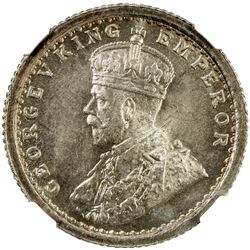 BRITISH INDIA: George V, 1910-1936, AR 1/4 rupee, 1911(c). NGC MS65