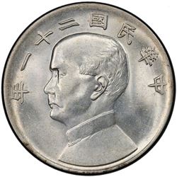 CHINA: Republic, AR dollar, year 21 (1932). PCGS MS62