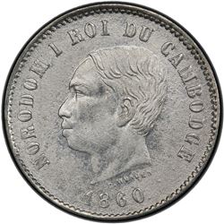 CAMBODIA: Norodom I, 1860-1904, AR 2 francs, 1860. PCGS UNC