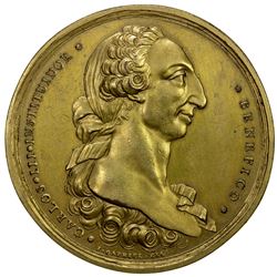 PHILIPPINES: Carlos III, 1759-1788, gilt AE medal, ND (ca. 1782). AU