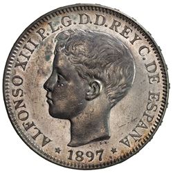 PHILIPPINES: Alfonso XIII, 1886-1898, AR peso, 1897. UNC