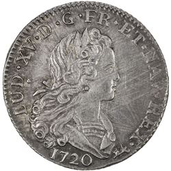 FRANCE: Louis XV, 1715-1774, AR petit louis d'argent (1/3 ecu), Paris mint, 1720-A. EF