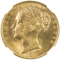 GREAT BRITAIN: Victoria, 1837-1901, AV sovereign, 1871. NGC MS63