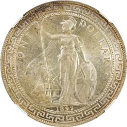 GREAT BRITAIN: Victoria, 1837-1901, AR trade dollar, 1897/6-B. NGC MS62