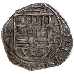 SPAIN: Felipe II, 1556-1598, AR 2 reales (6.79g), 1597-G. NGC EF45