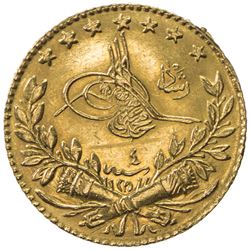 TURKEY: Mehmet V, 1909-1918, AV 25 kurush, Kostantiniye, AH1327 year 4. EF
