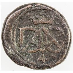 TRANQUEBAR: Christian VI, 1730-1746, AE 4 kas (3.10g), ND. VF