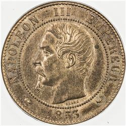 FRANCE: Napoleon III, 1852-1870, AE 10 centimes, 1853. ANACS MS63