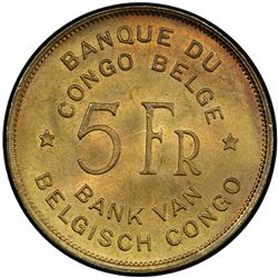 BELGIAN CONGO: Leopold III, 1934-1950, 5 francs, 1947. PCGS MS64