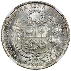 PERU: Republic, AR sol, Lima, 1869. NGC MS63
