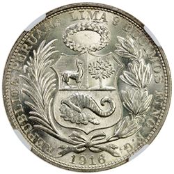 PERU: Republic, AR sol, Lima, 1915. NGC MS64