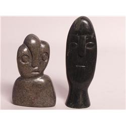 Tribal Art Two Carved Soapstone Heads