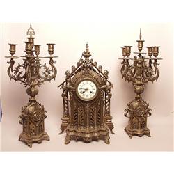 Antique Neo-Gothic Clock Garniture