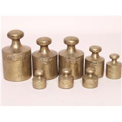 Set of Eight Antique Brass Weights