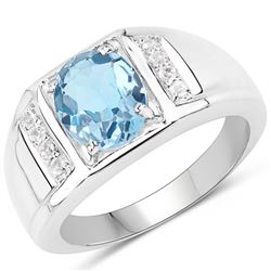 2.18 Carat Genuine London Blue Topaz and White Topaz .925 Sterling Silver Ring (size 7)