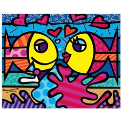 Romero Britto  New Deeply In Love  Hand Signed Giclee on Canvas; Authenticated