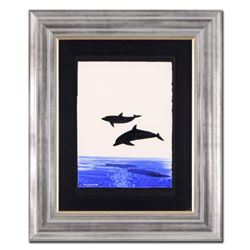 Wyland,  Two Dolphins  Framed Original Watercolor Painting, Hand Signed with Certificate of Authenti