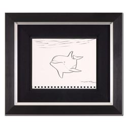 Wyland,  Dolphin  Framed Original Sketch, Hand Signed with Certificate of Authenticity.