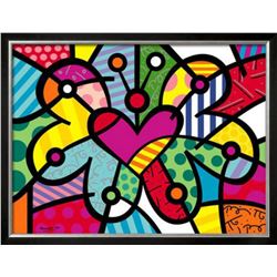 Romero Britto "Heart Butterfly" Custom Framed Offset Lithograph