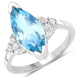 3.78 Carat Genuine Swiss Blue Topaz and White Topaz .925 Sterling Silver Ring (size 9)