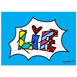 Romero Britto  Life Blue Mini Word  Hand Signed Giclee on Canvas; Authenticated