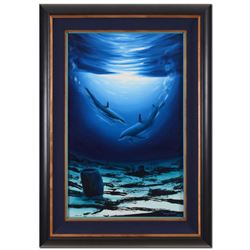 Wyland, "Ocean Blue (With Reef)" Framed Original Oil Painting (35" x 47") on Canvas, Hand Signed wit