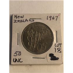 1967 New Zealand 50 Endeaver Uncirculated High Grade Coin