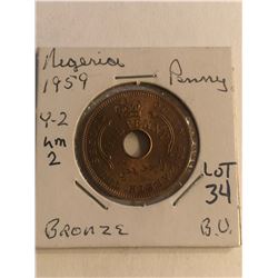 Beautiful Brilliant Uncirculated 1959 Nigeria 1 Penny Bronze Coin