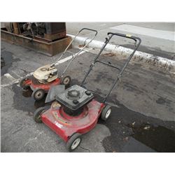 Pair push lawn mowers