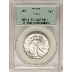 1943 Walking Liberty Half Dollar Coin PCGS MS65 Old Green Holder