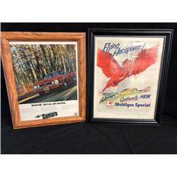 VINTAGE FRAMED ADS (MOBILGAS/ CAMARO)