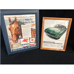 VINTAGE FRAMED ADS (MOBILGAS/ CAMARO)