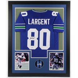 Steve Largent Signed 35x43 Custom Framed Seahawks Jersey (Beckett COA)