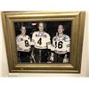 Image 1 : TRIPLE SIGNED HOCKEY FRAMED HOCKEY PHOTO (GORDIE HOWE/ JEAN BELIVEAU/ BOBBY HULL)