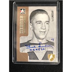 TED LINDSAY SIGNED IN THE GAME HEROES AND PROSPECTS HOCKEY CARD