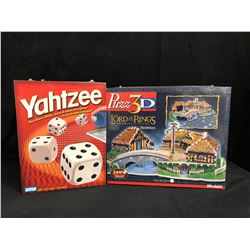 MISCELLANEOUS TOY LOT (YAHTZEE/ LOTR PUZZLE)