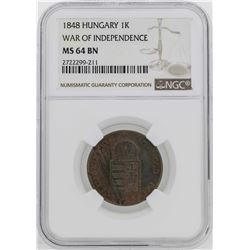 1848 Hungary War of Independece Kreuzer Coin NGC MS64