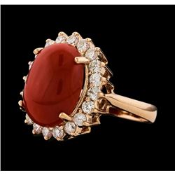 6.30 ctw Coral and Diamond Ring - 14KT Rose Gold