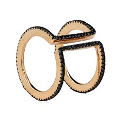 Black Double CZ Circle Ring - Rose Gold Plated