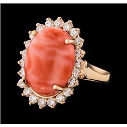 9.47 ctw Coral and Diamond Ring - 14KT Rose Gold