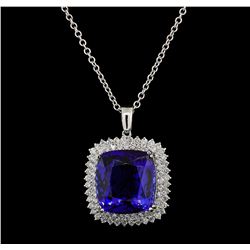 GIA Cert 40.78 ctw Tanzanite and Diamond Pendant With Chain - 14KT White Gold