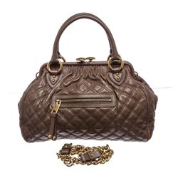 Marc Jacobs Taupe Quilted Leather Stam Satchel Handbag